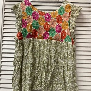 THML✨M✨Floral Embroidered Green Blouse